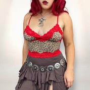 Y2K Mesh Leopard Lace Trim Cami (S/M)