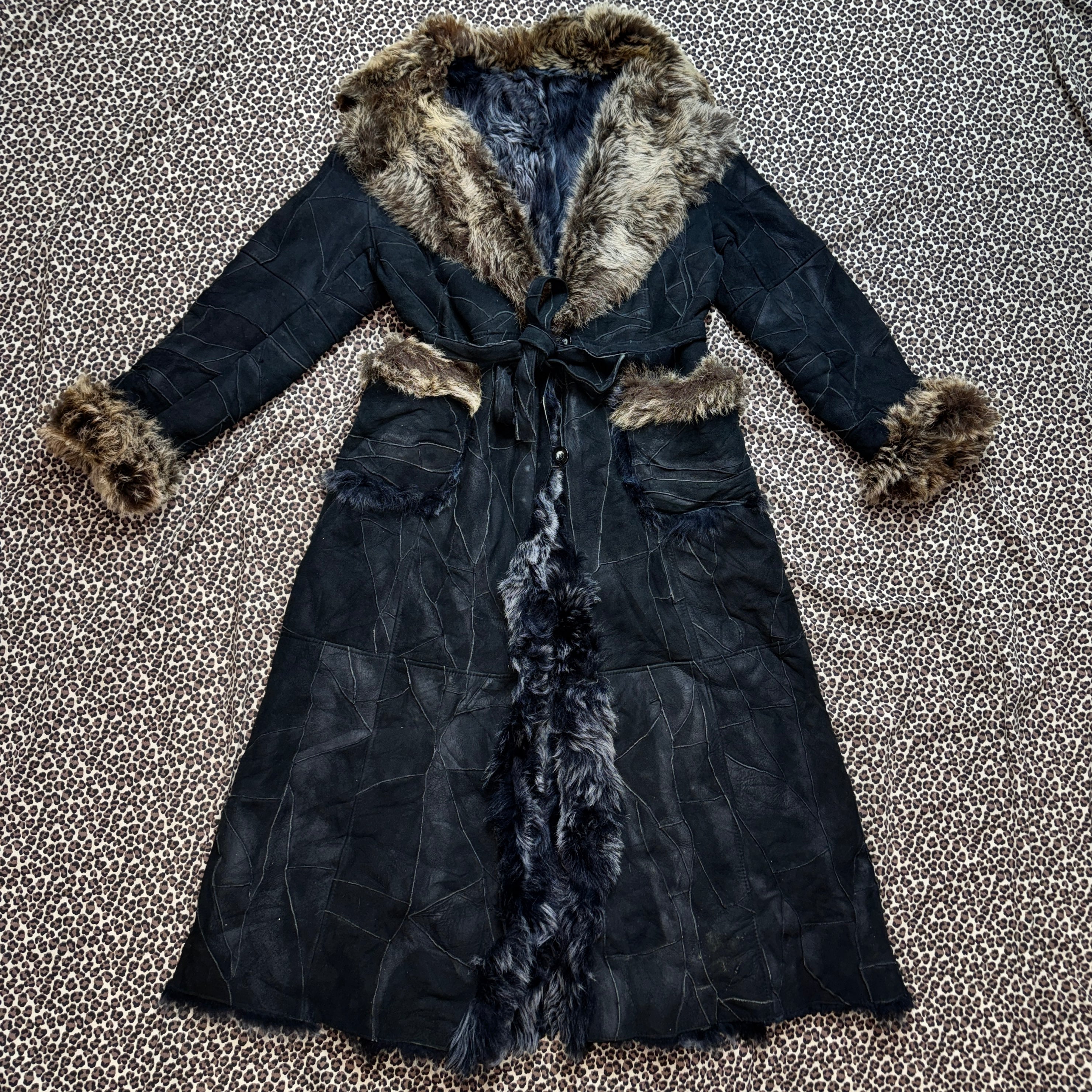 Pablo Valentino Parisian Vintage Fur Trim Suede Leather Patchwork Coat (M/L)