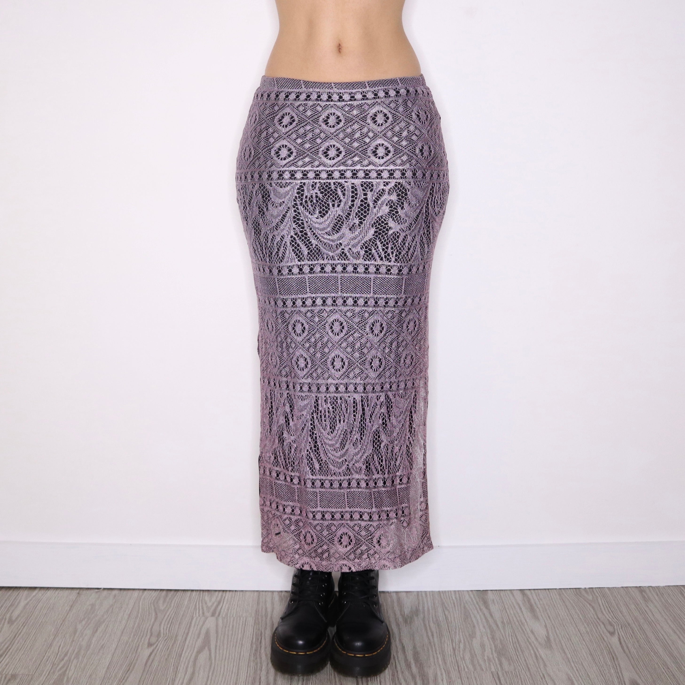 90s Lilac Crochet Slit Maxi Skirt (S)