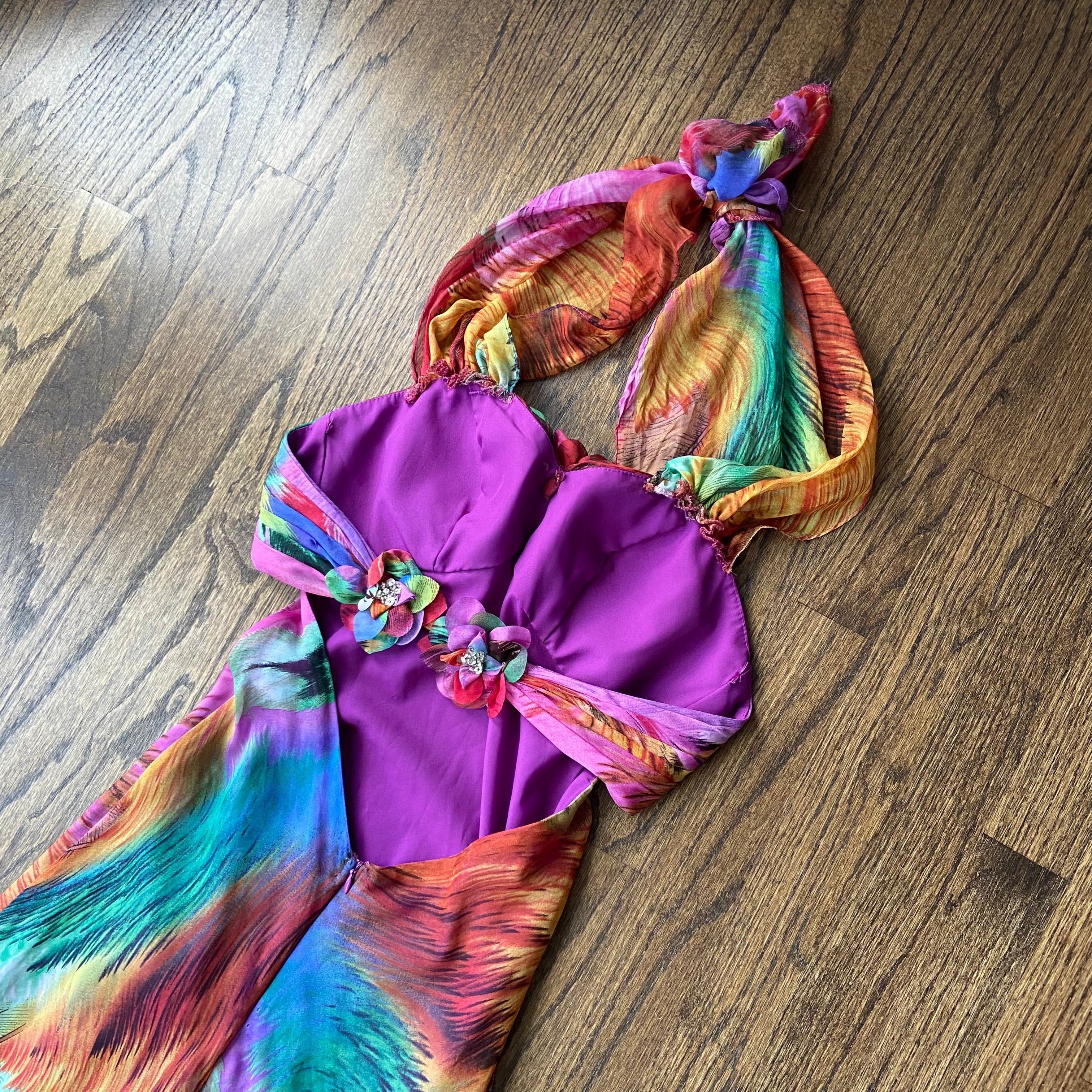 Custom Silk Halter Maxi Dress (M)