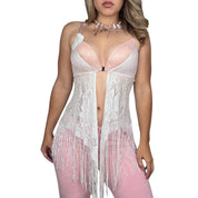 Lace & Fringe Open Belly Top (M/L)