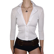 Y2K White Mesh Button Up Blouse (S)