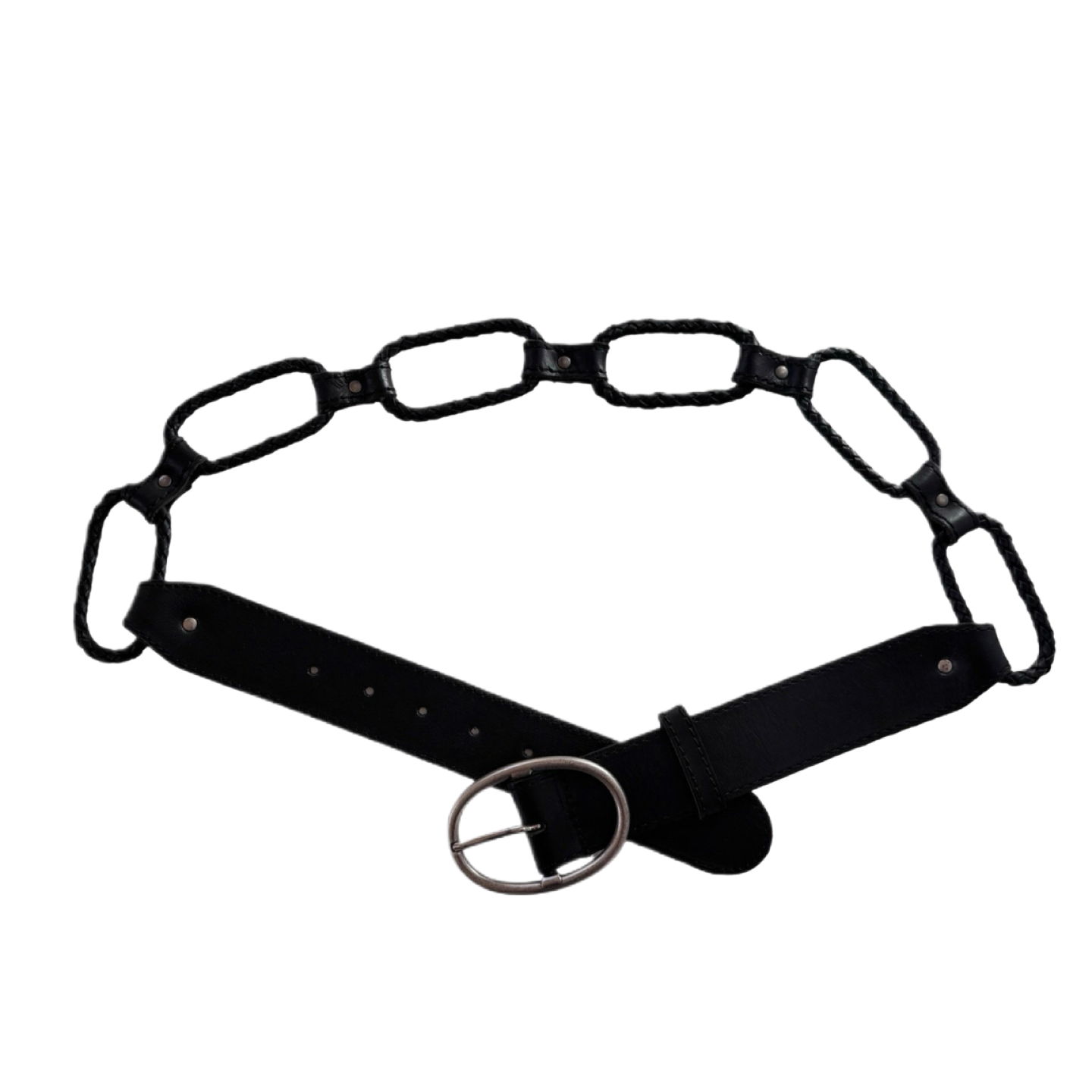 Black Leather Braided Ring Belt (M)