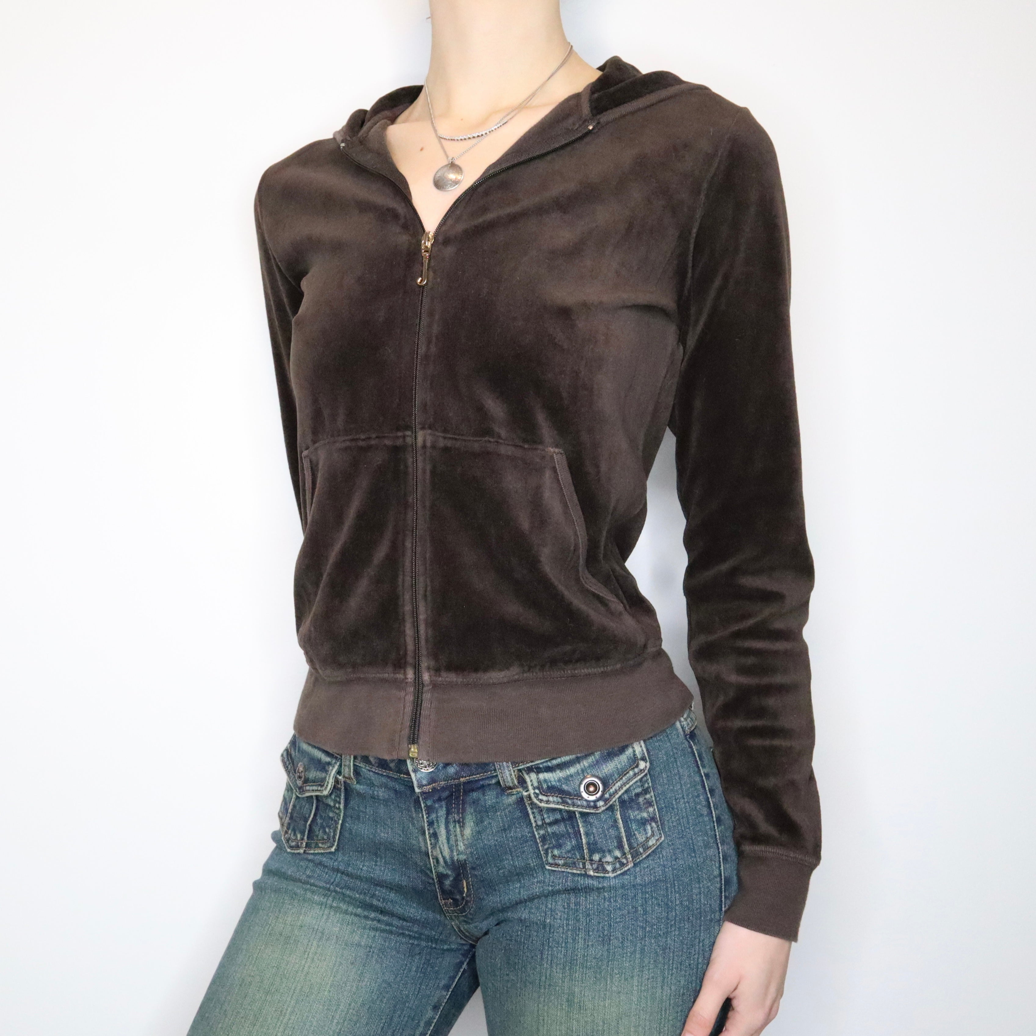 Y2K JUICY COUTURE Brown Velour Hoodie (L)
