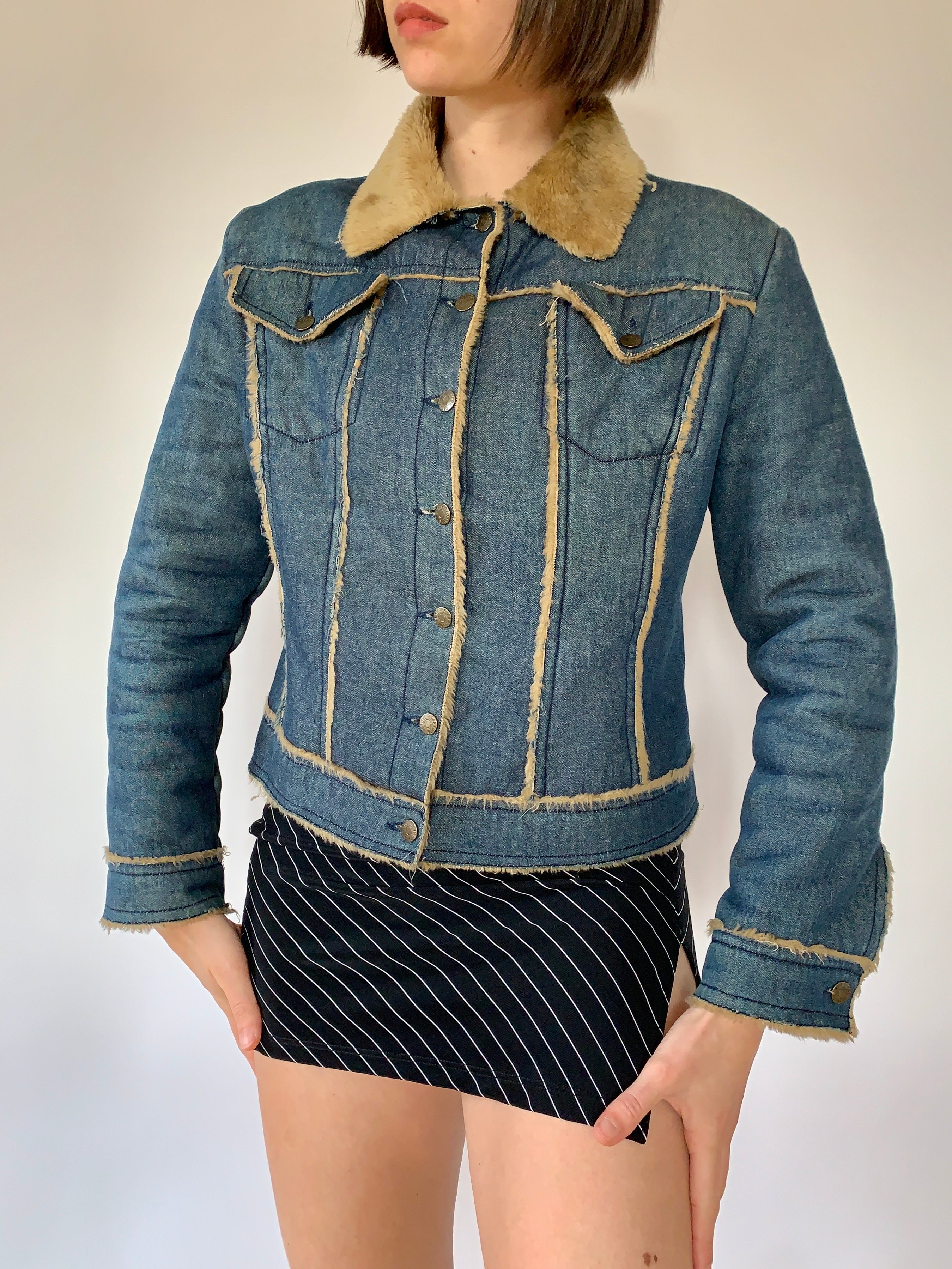 Y2K Denim & Faux Fur Jacket (S/M)