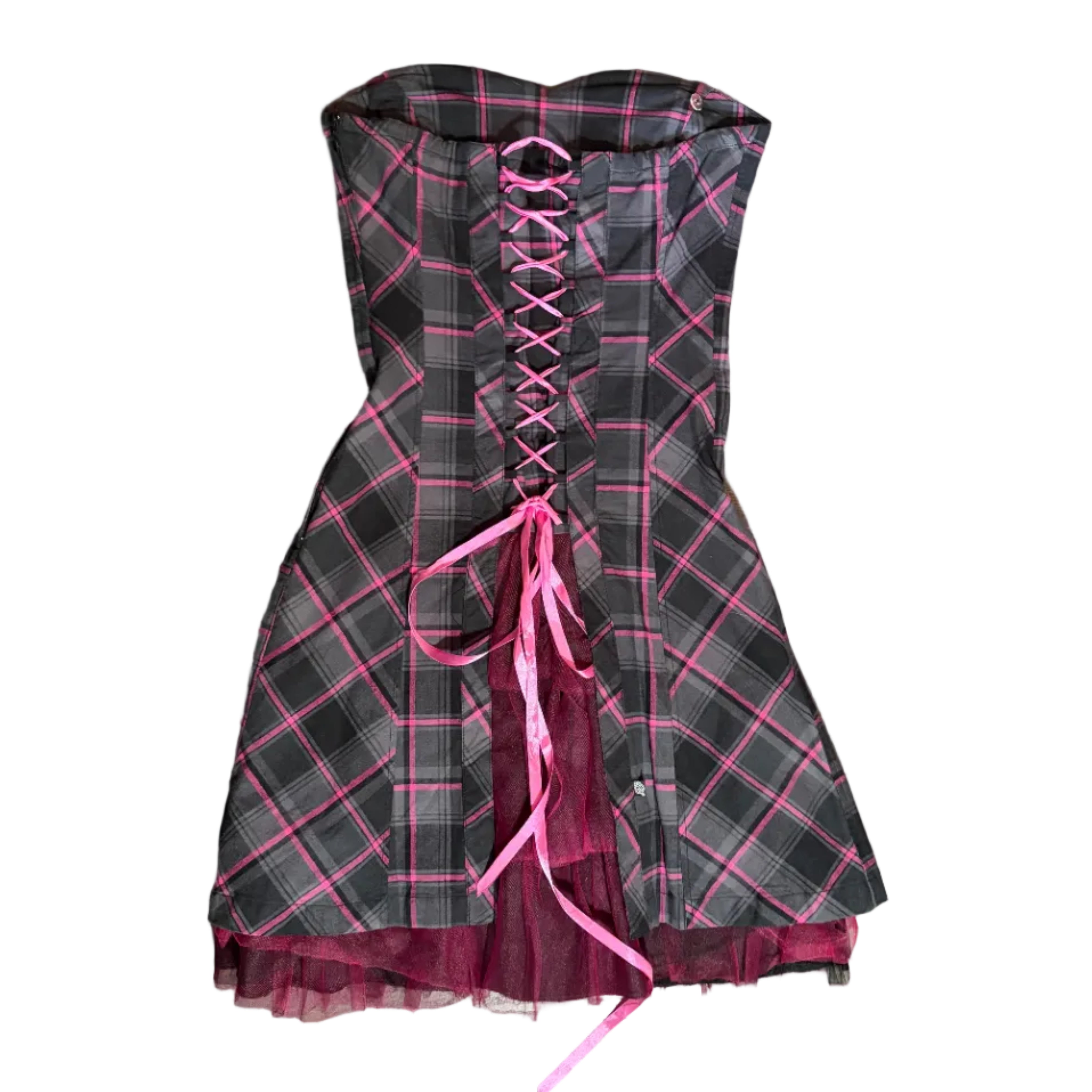 Pink Plaid Mall Goth Dress (S)