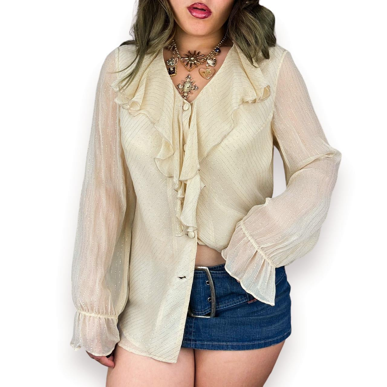 Vintage Champagne Silk Poet’s Blouse (M/L)