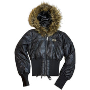 Bebe Fur Hood Corset Glossy Puffer Jacket (S/M)