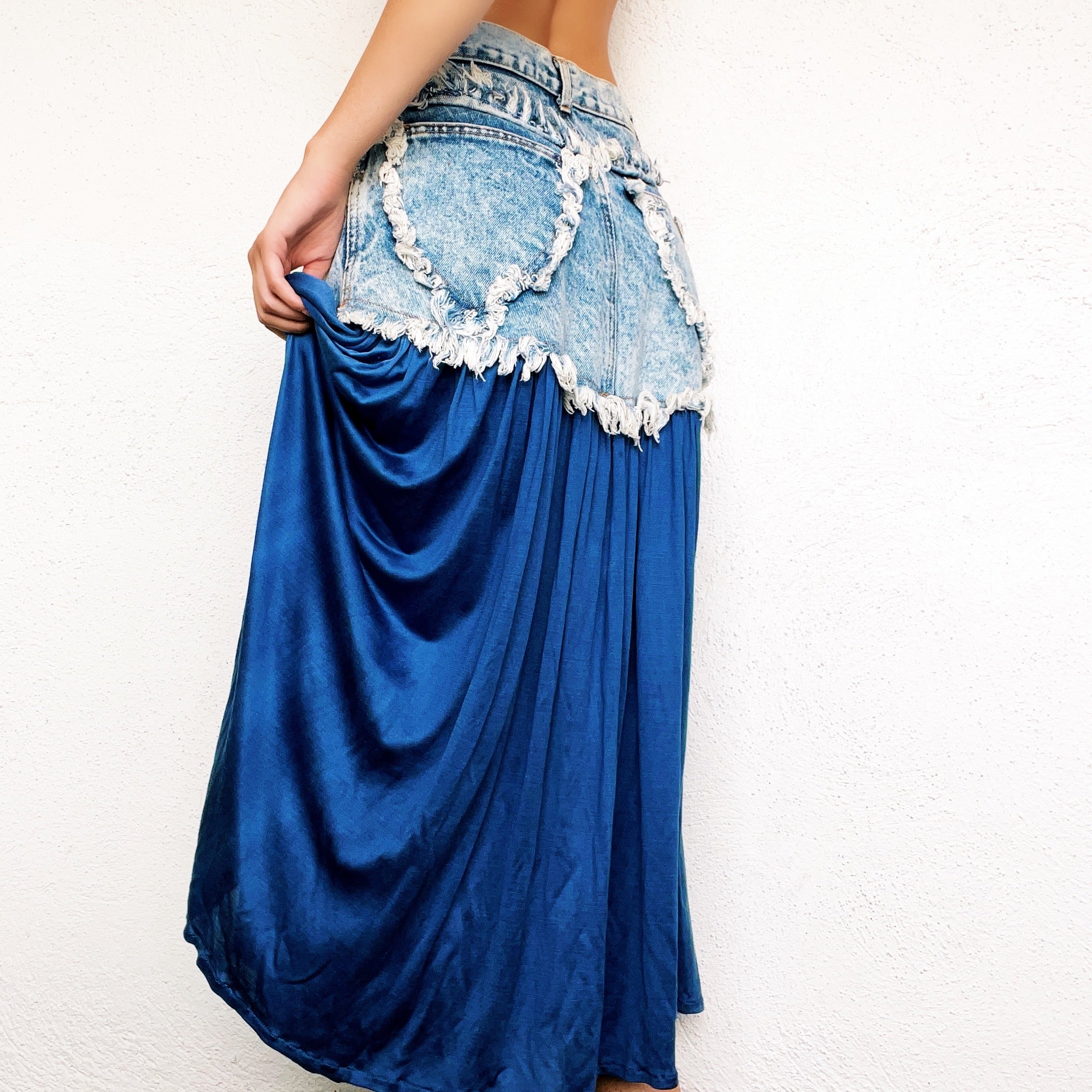 Denim Tie Dye Midi Skirt (S)