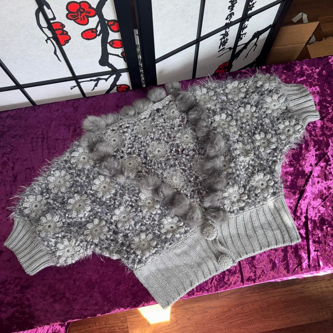 Early 2000s Fur Trim Crochet Cardigan (M)