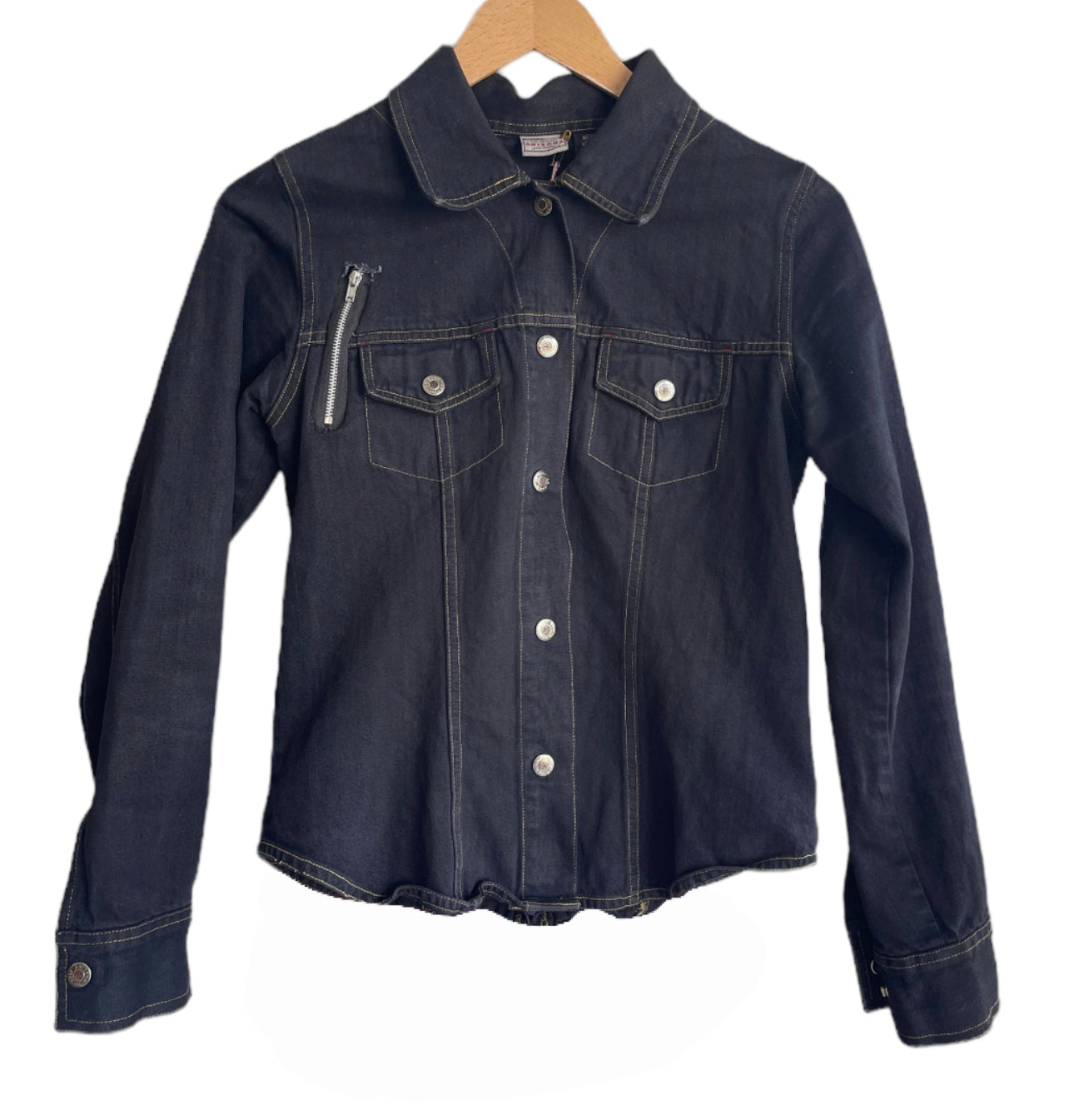1990s Dark Denim Jacket with Lace-Up Back (S)