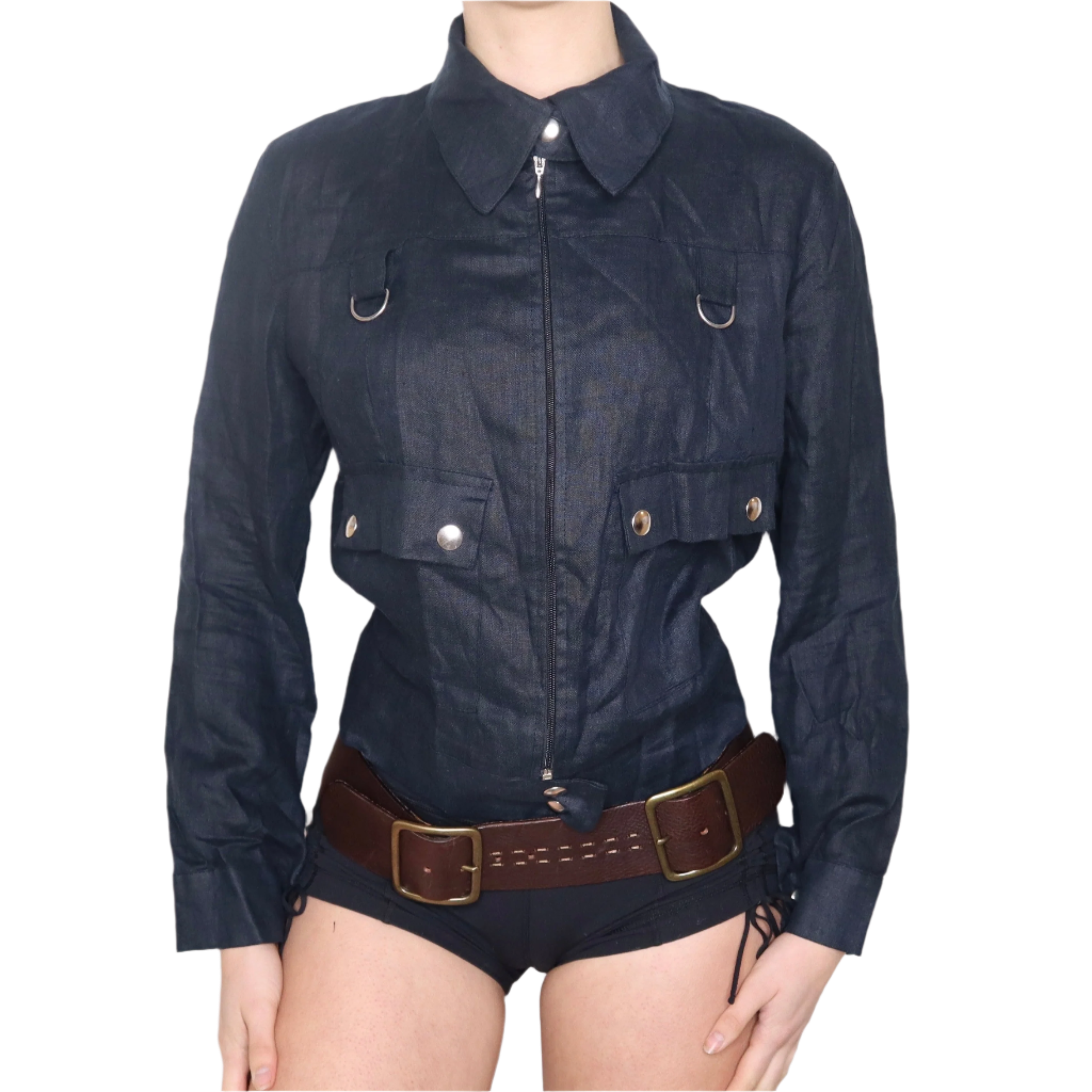 Y2K Italian Black Cotton Cargo Jacket (L)