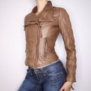 Y2K Sexy Brown Leather Moto Jacket (XS)