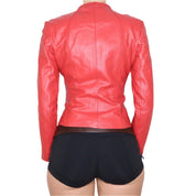 Y2K Sexy Red Leather Moto Jacket (XS)