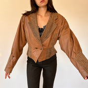 80s Cognac & Leopard Leather Jacket (M)