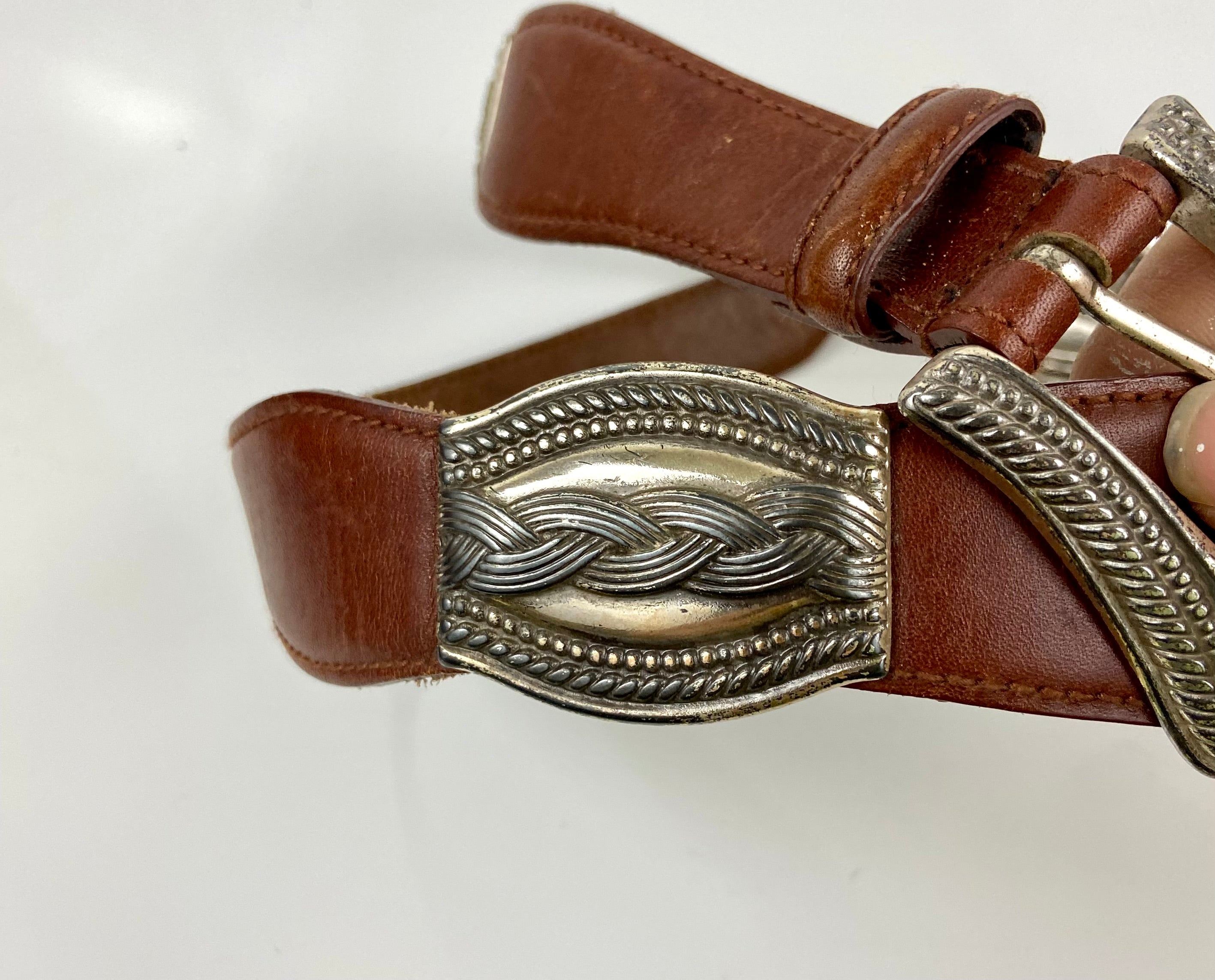 Fossil 
Concho Belt Brown Silver...