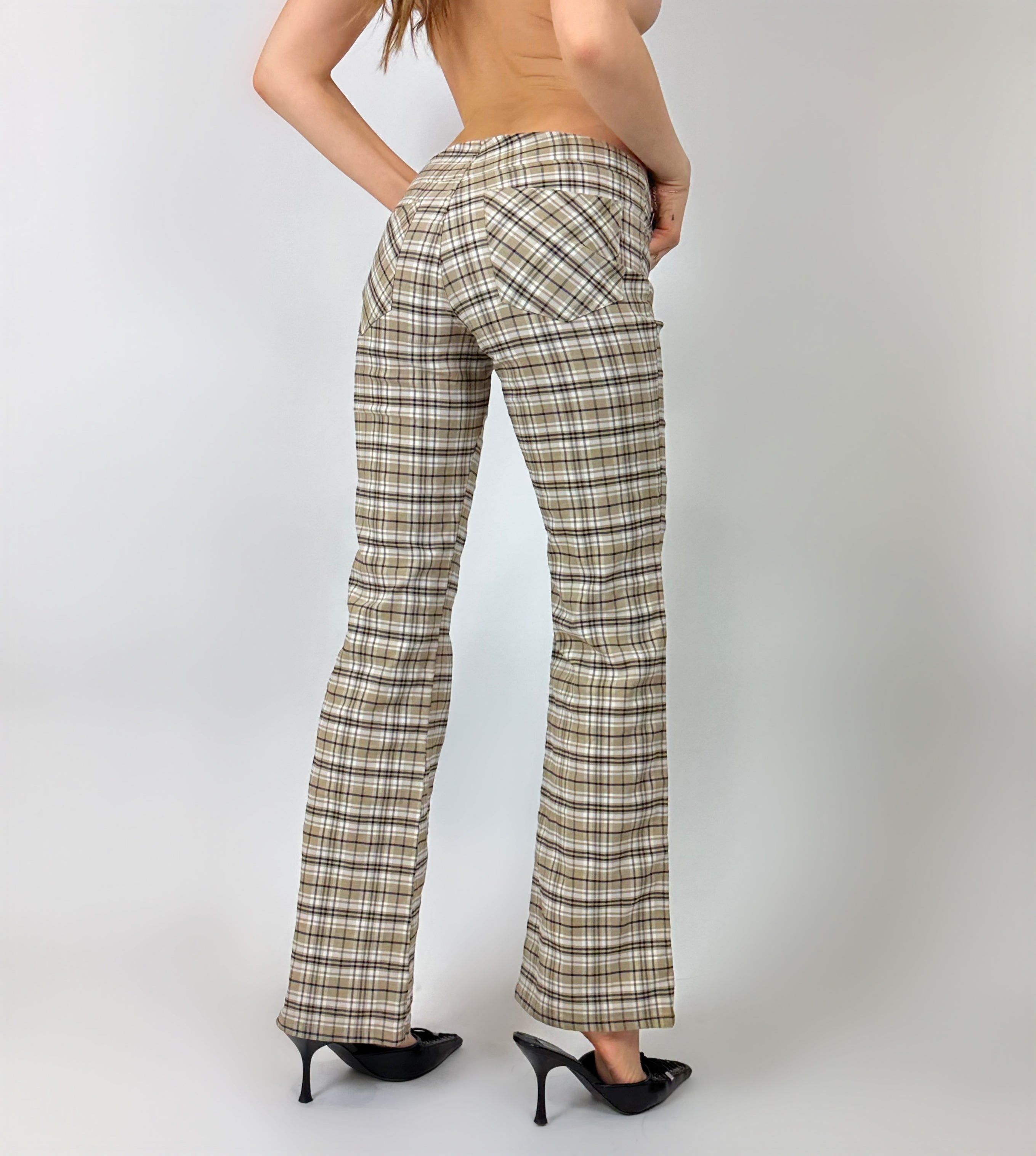 90s Neutral Plaid Pants (S)