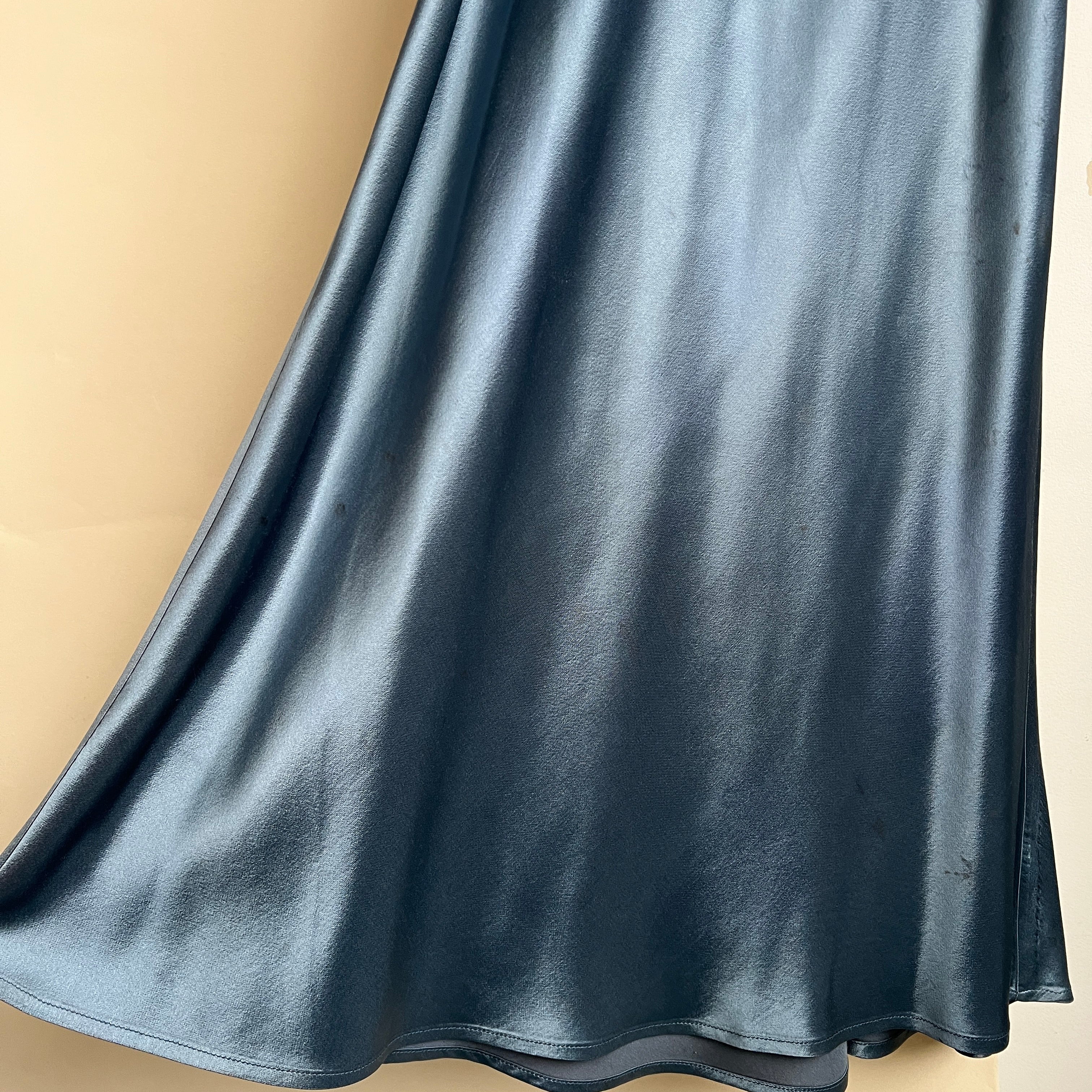 Vintage 90s dusty blue satin maxi dress (S/M)