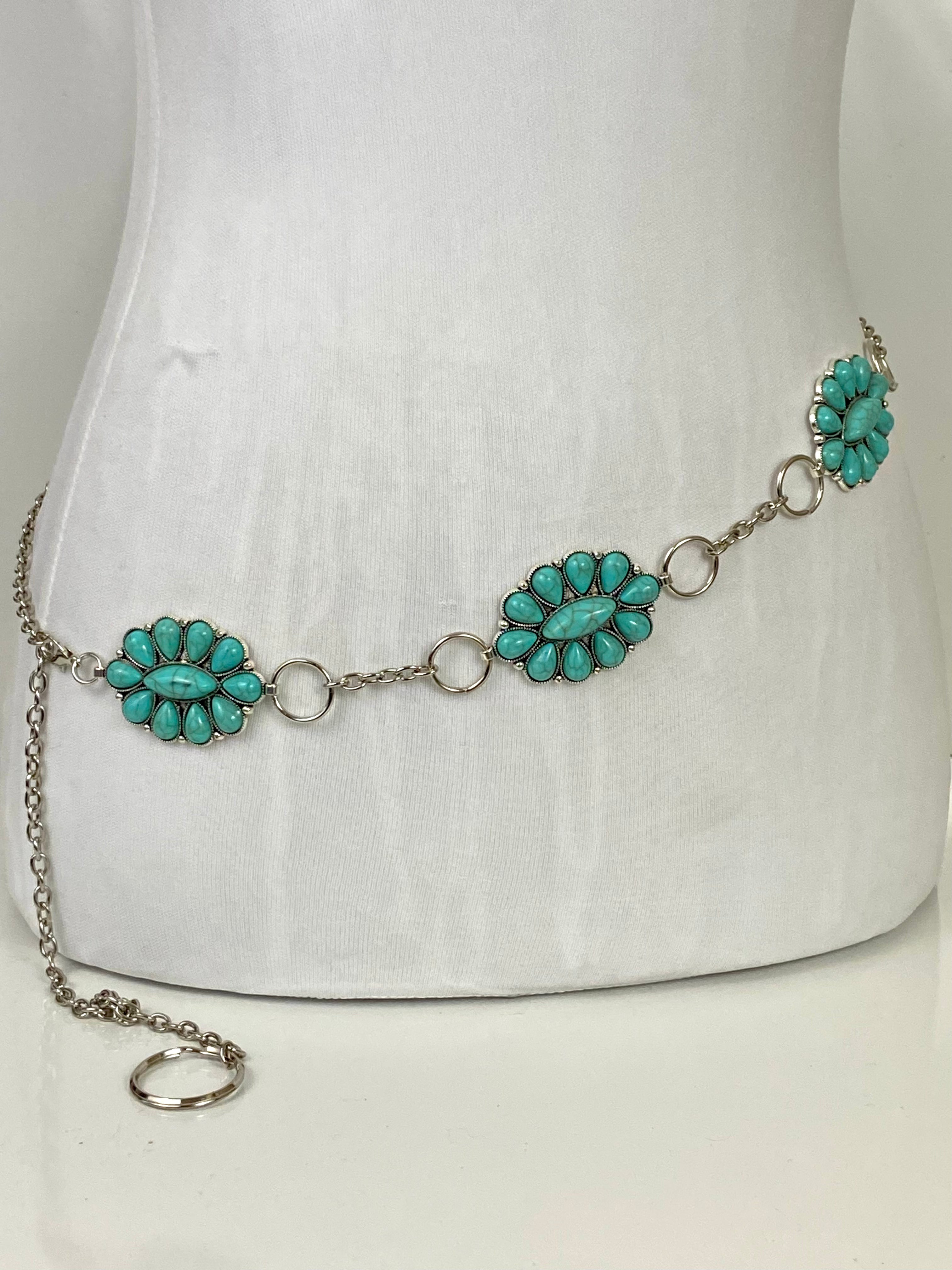 Turquoise & silver stone  concho belt