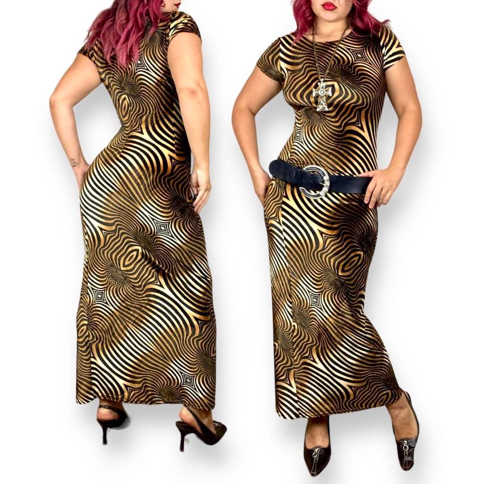 90s Trippy Tiger Maxi Dress (M)