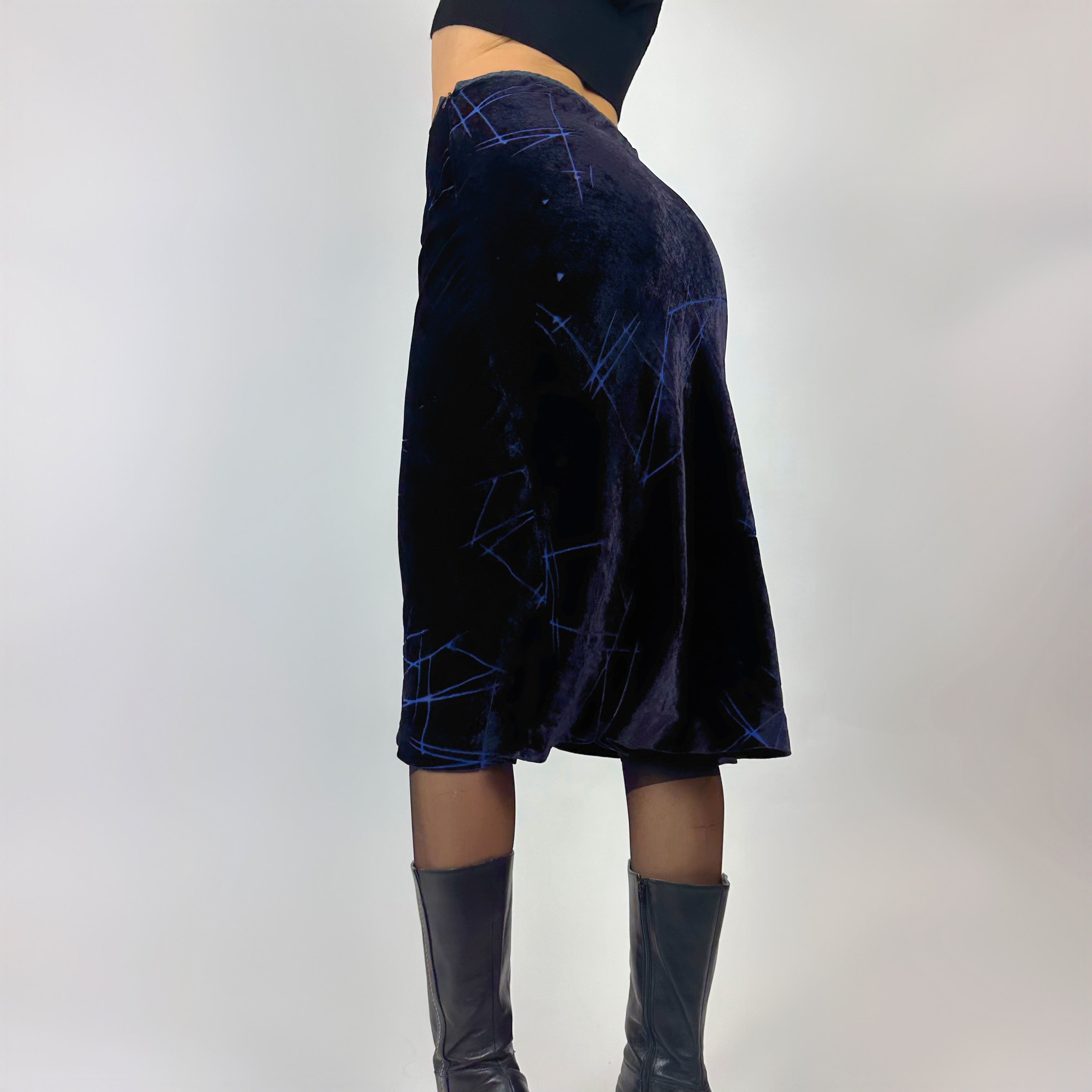 Vintage Deep Blue Velvet Midi Skirt (xs)