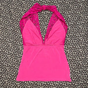 Euro Y2K Pink Lace Detail Halter Top (S)