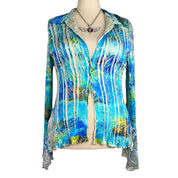 Y2K Satin & Lace Ocean Print Blouse (XL)