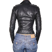 Y2K Sexy Black Italian Leather Moto Jacket (XXS)