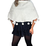 Vintage Faux Fur Pom Pom Cape