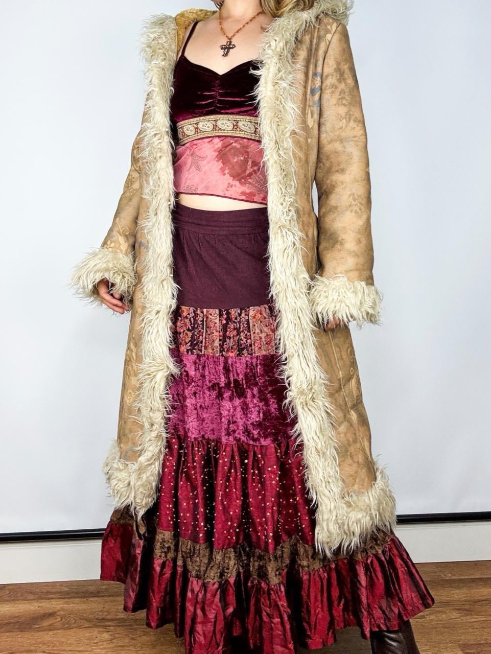Y2K Faux Fur Trim Paisley Penny Lane Coat (M/L)