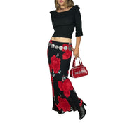 Vintage Chiffon Rose Maxi Skirt (L)