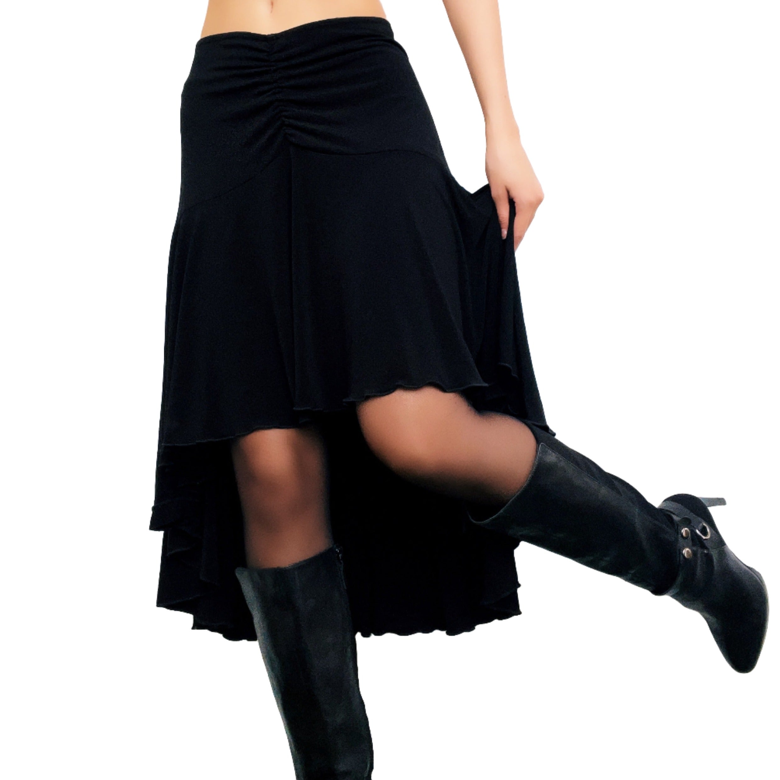 Early 2000s Ruched Black Midi Skirt (M)