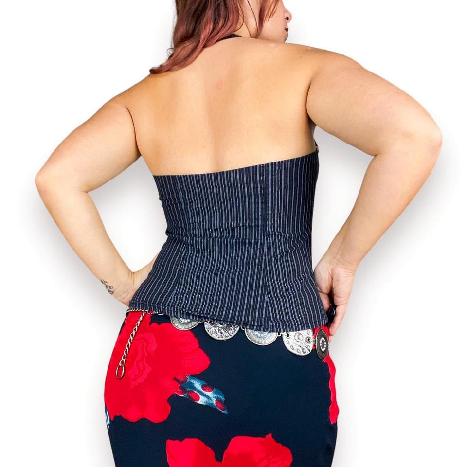 2000s Pinstriped Halter Top (M)