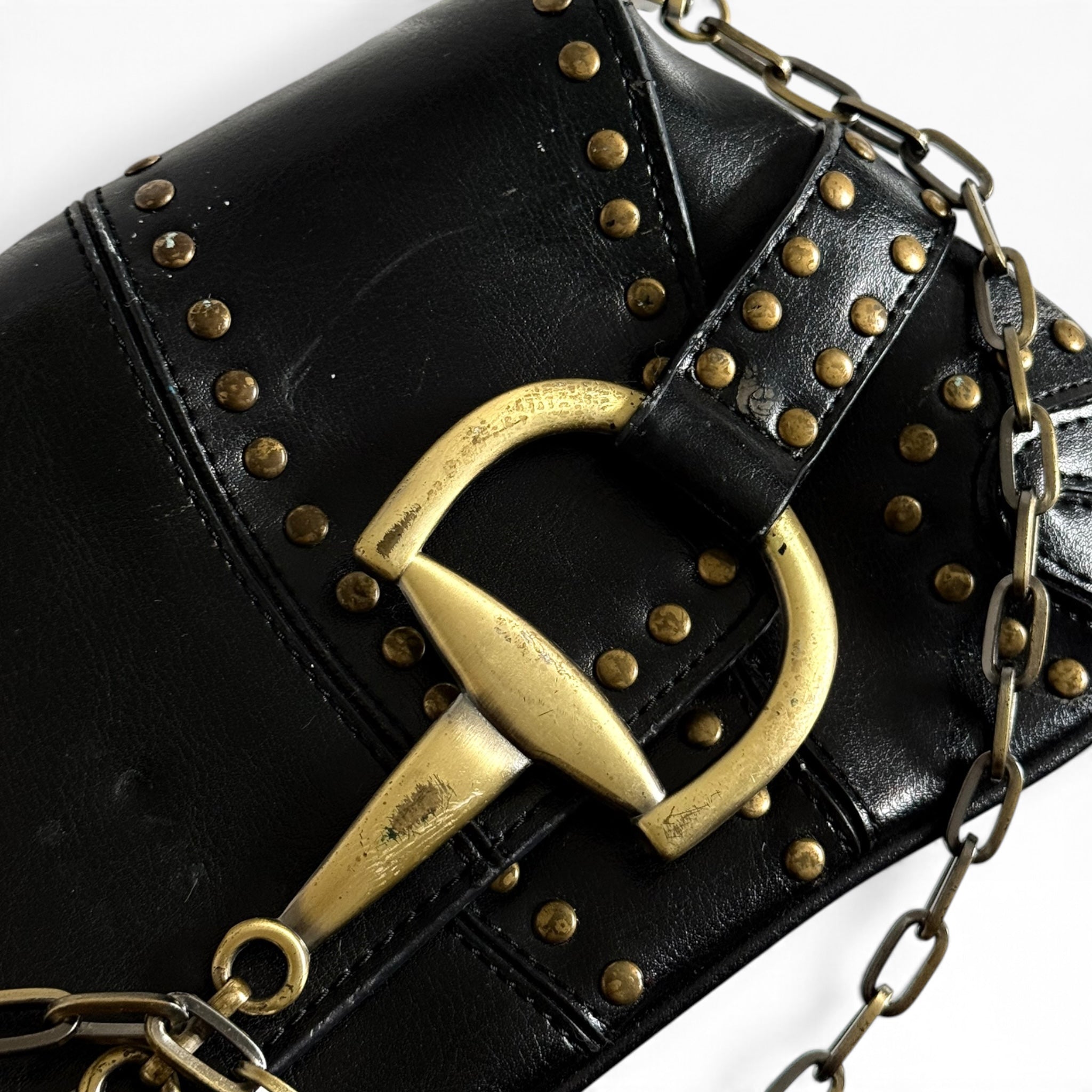Rina Rich black studded horsebit shoulder bag