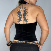 90s Romantic Gothic Black Stretch Velvet Halter Corset Top (M)