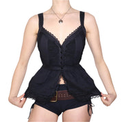 Y2K Black Boho Lace Tank Top (S)