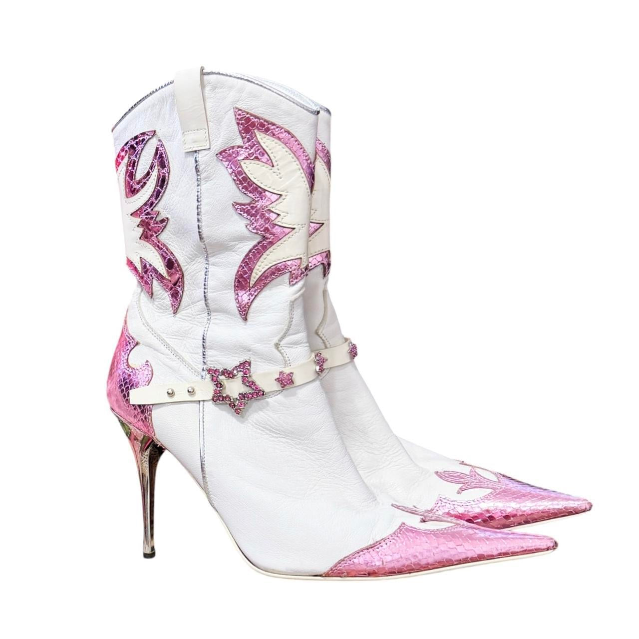 Italian Vintage Pink Cowgirl Stiletto Boots (6)