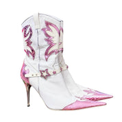 Italian Vintage Pink Cowgirl Stiletto Boots (6)
