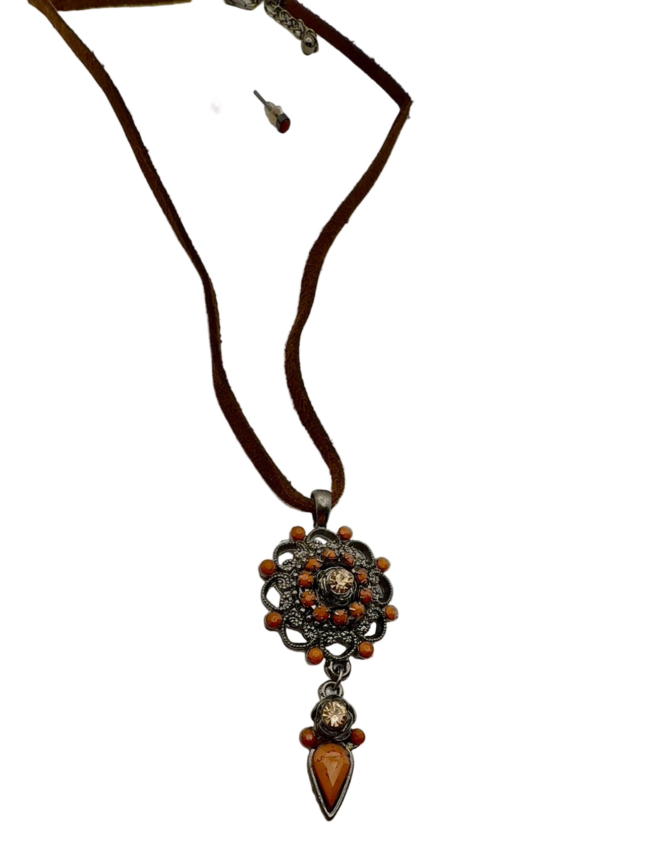 Boho Vintage Orange Pendant
Necklace Set