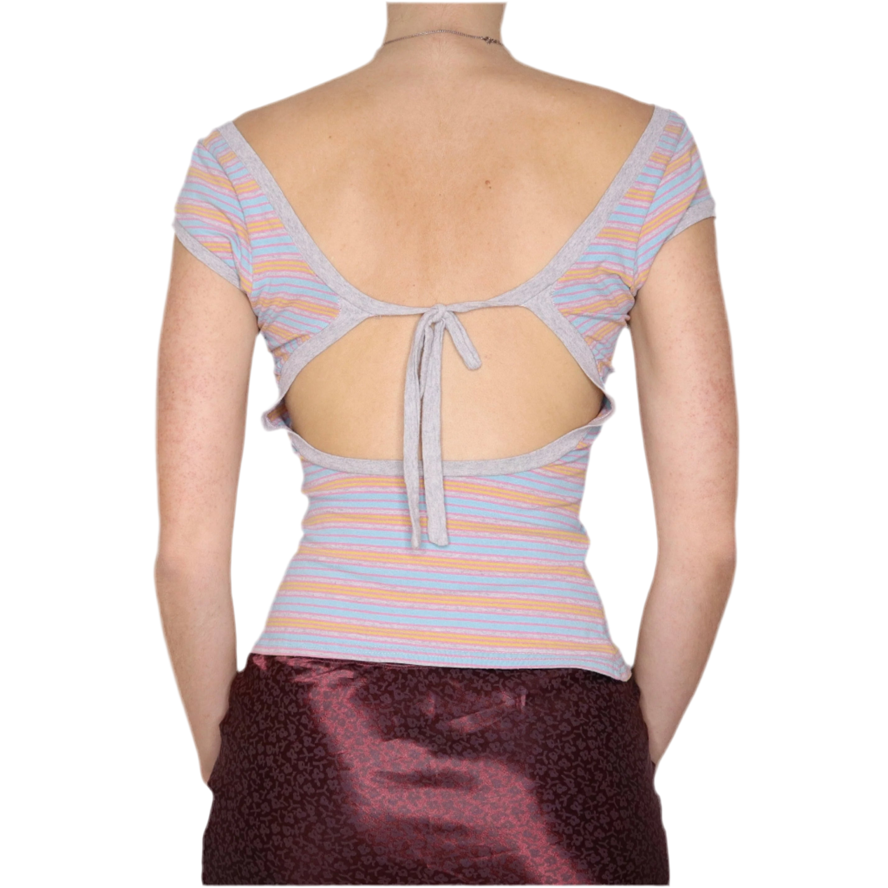 Y2K Italian Backless Striped Tee (S)