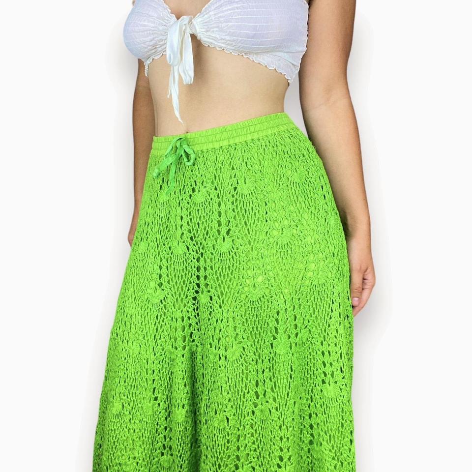 2000s Lime Crochet Maxi Skirt (S)