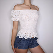 Y2K Italian White Eyelet Lace Top (S)