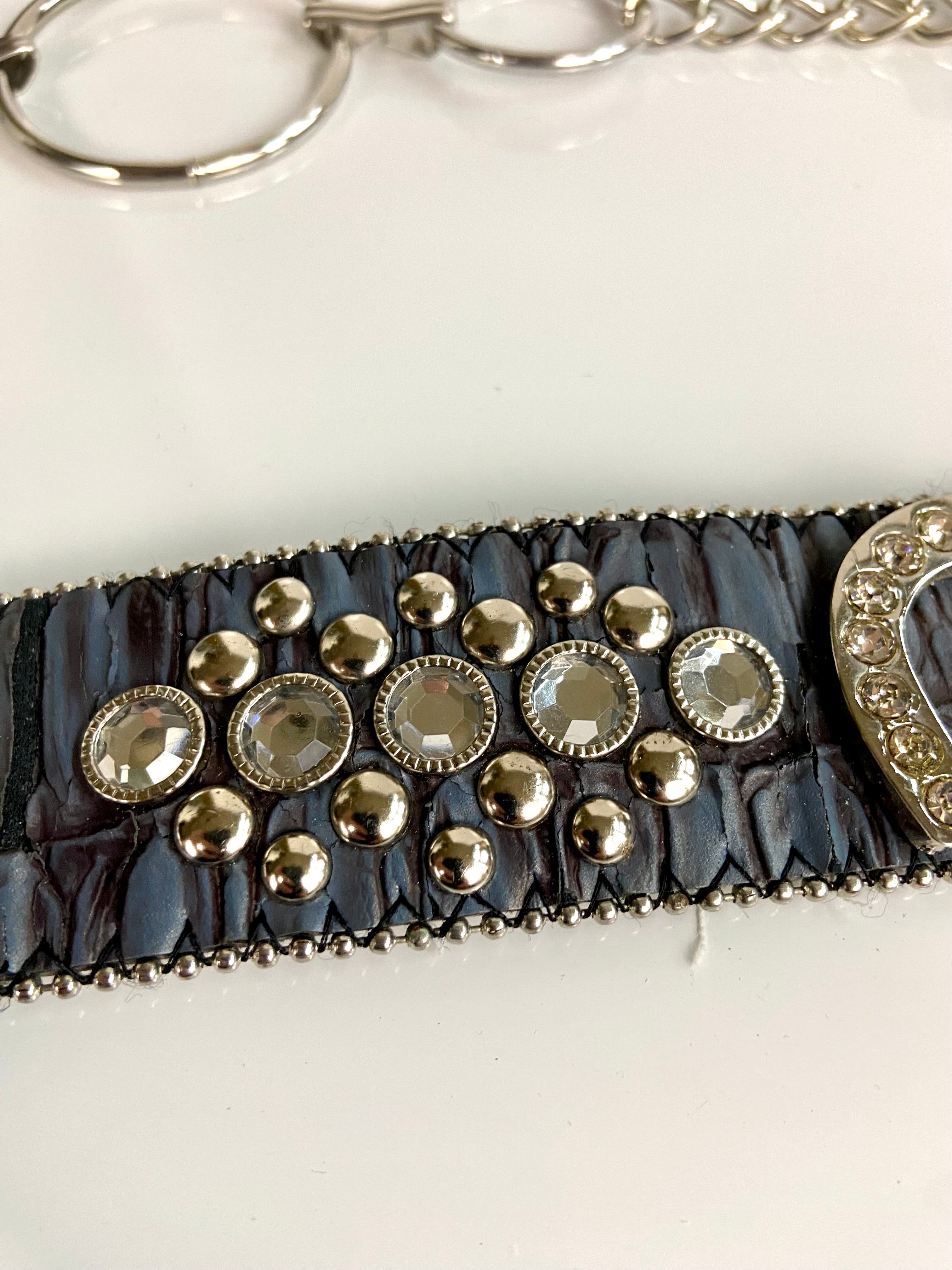 Metal leather mixed belt