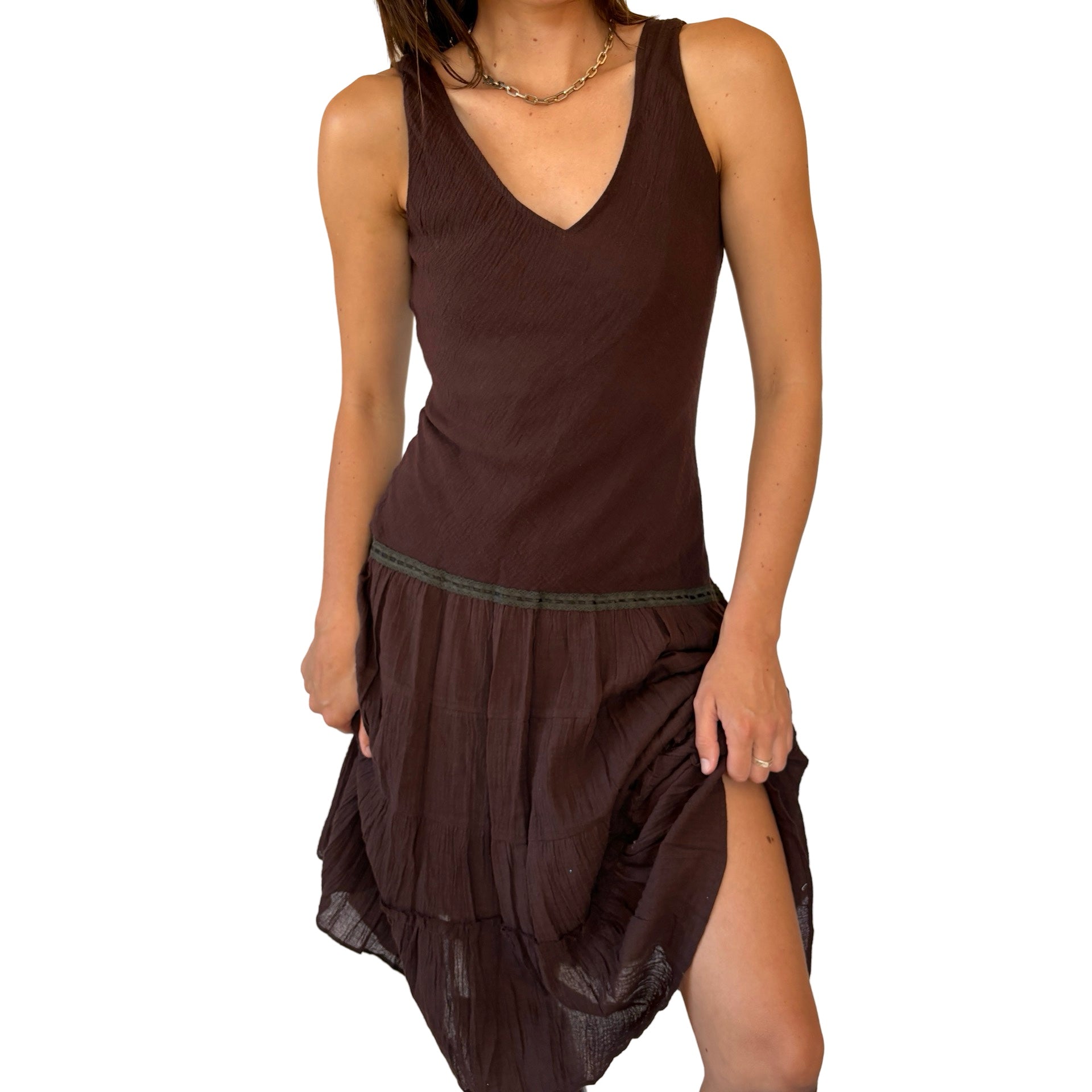 Y2K Chocolate Drop Waist Dress (S/M) Holy Thrift Y2K Chocolate Drop Waist Dress (S/M) Holy Thrift