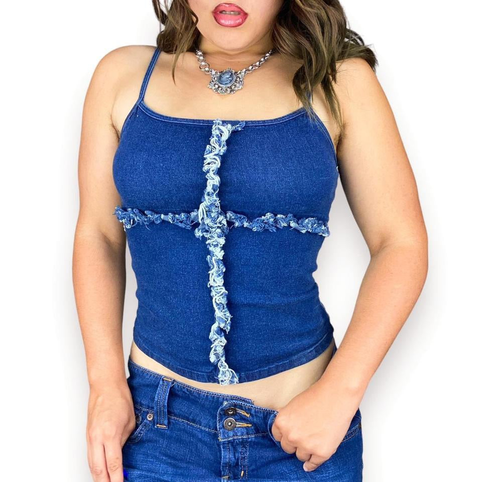 2000s Distressed Denim Cami (M)