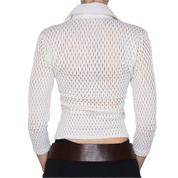 Y2K White Mesh Button Up Blouse (S)