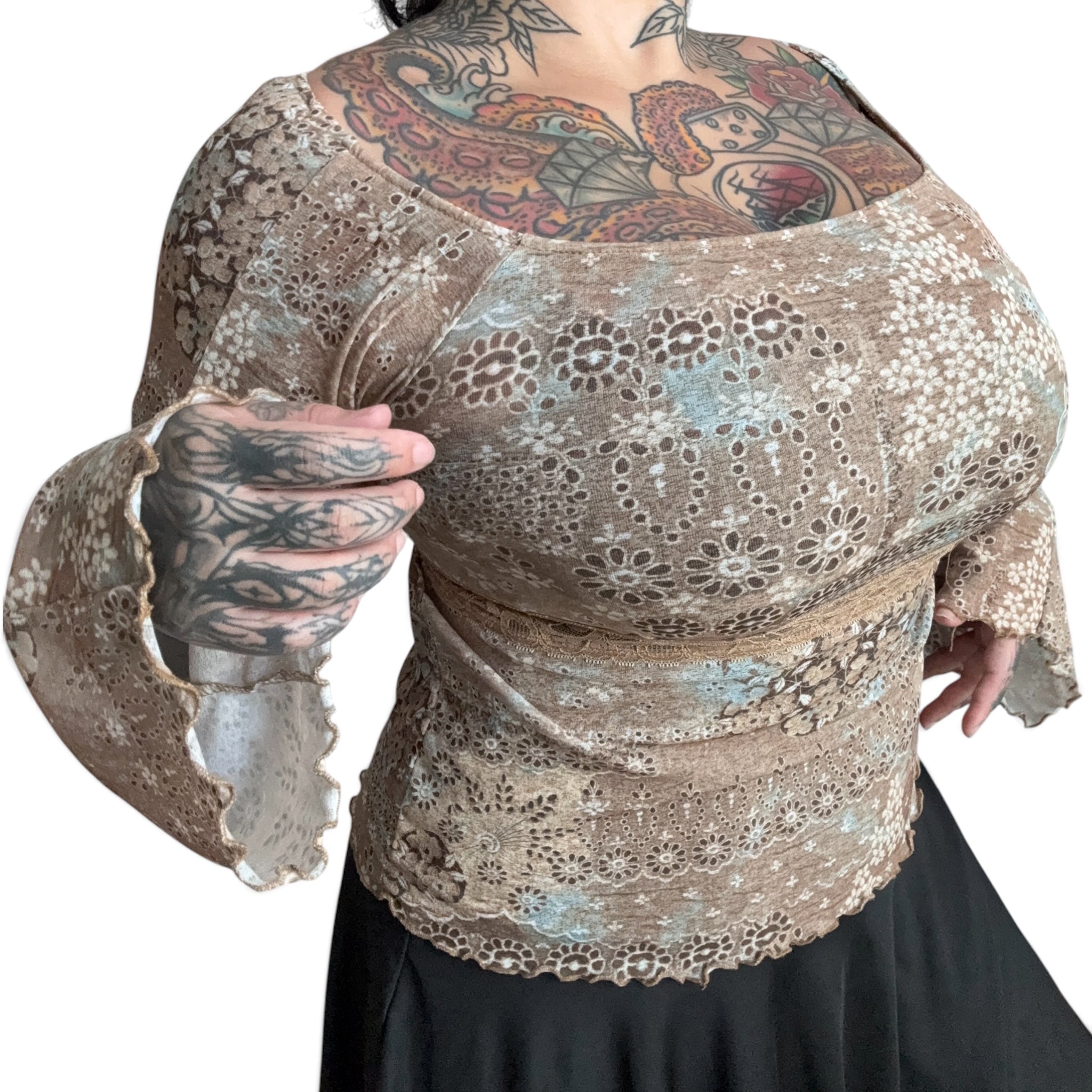 Y2K NOBO boho milkmaid top (M/L)