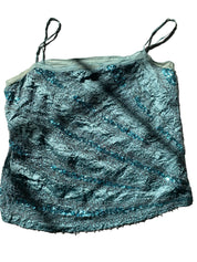 Aqua Silk Beaded Top (M)