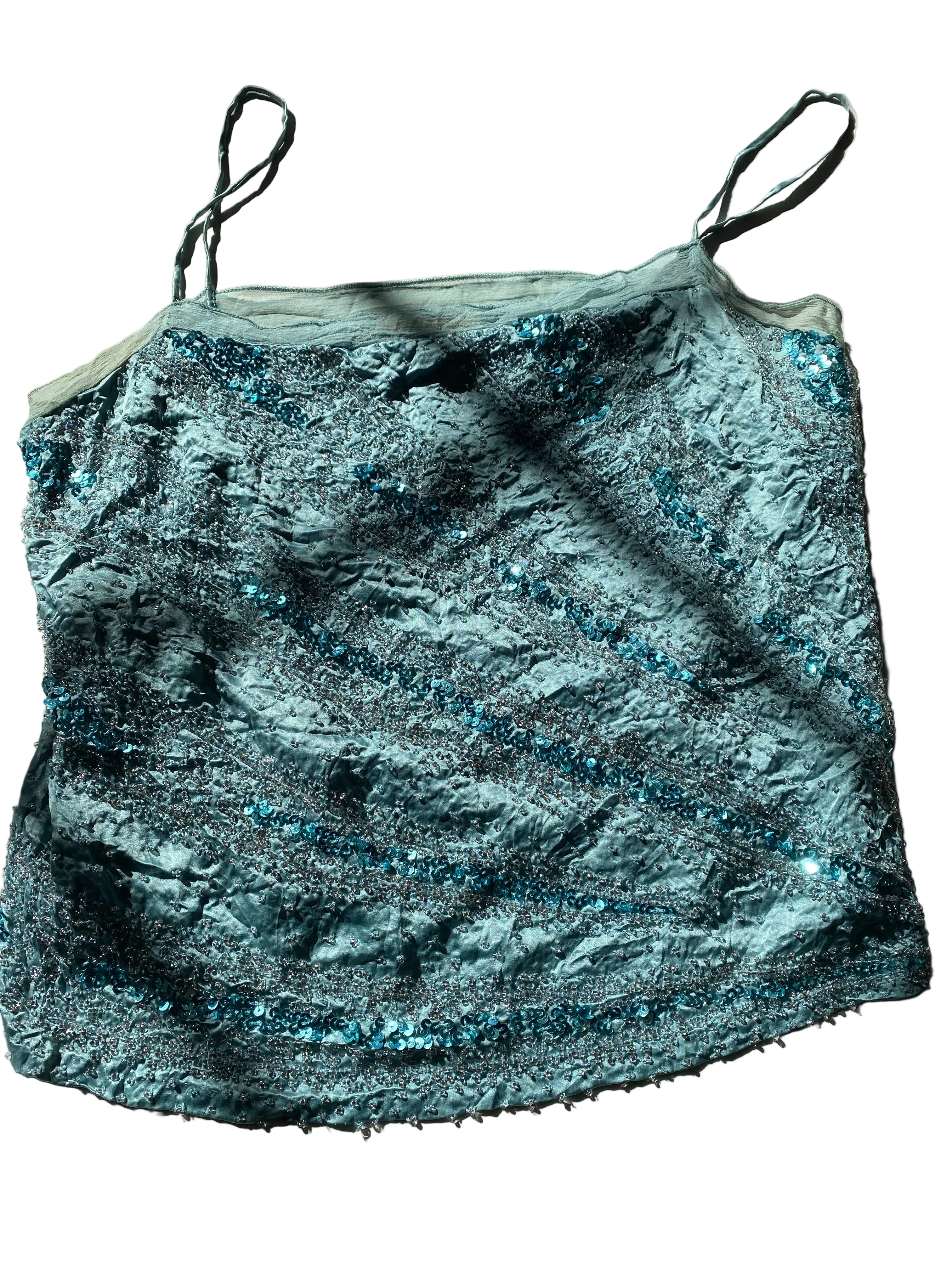 Aqua Silk Beaded Top (M)