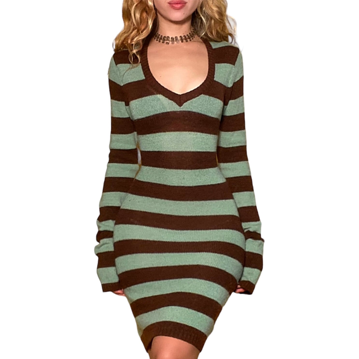Y2k Striped Sweater Dress (M)